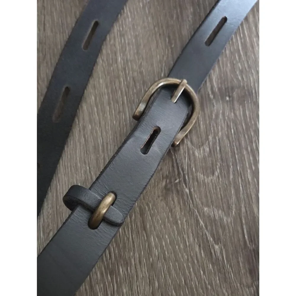 Black Skinny Perforated Leather Belt Large