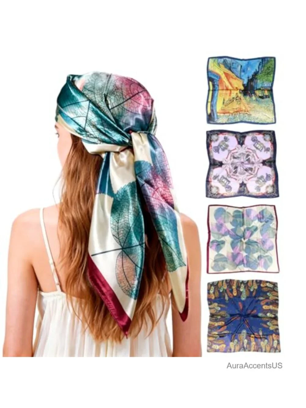 4 Pcs Large Satin Head Scarf - 35