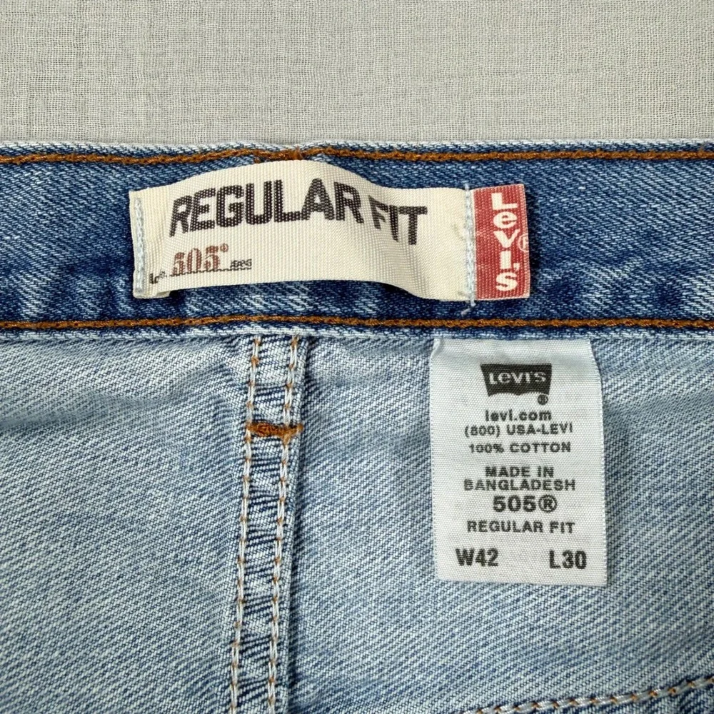 Y2K Levis 505 Jeans Mens 42x30 (38x28) Light Wash Blue‎ Denim Straight Relaxed