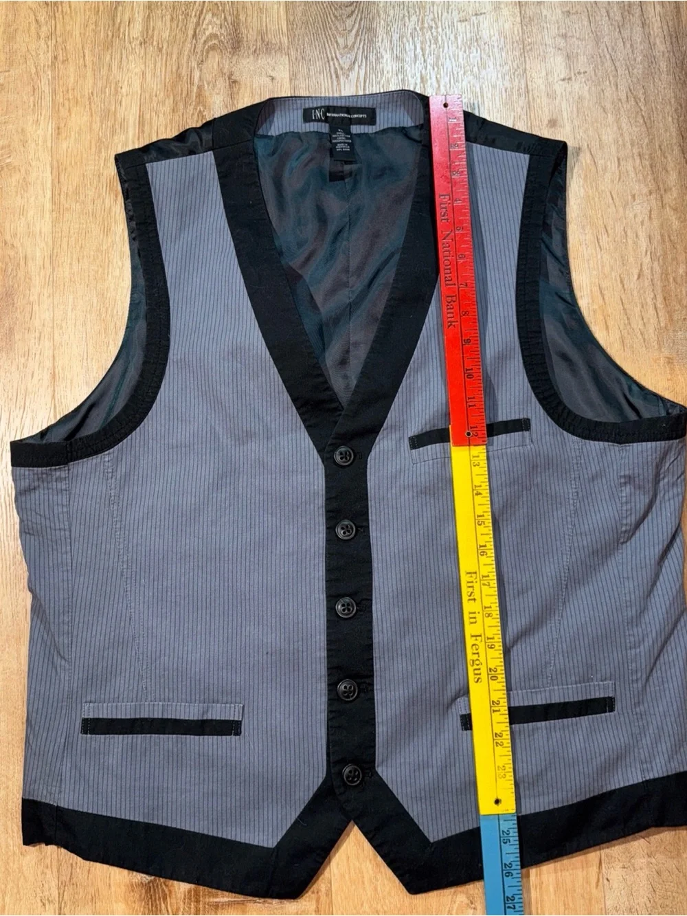 INC International Concepts Stripes Gray Vest Gothic Crest Chain L Wedding Vest
