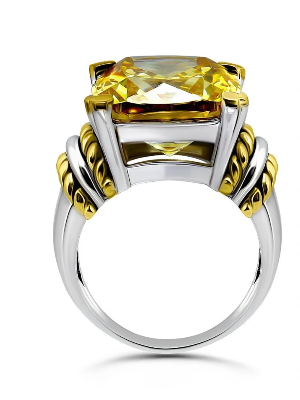 Yellow Gemstone Silver Ring with gold details new original from macys