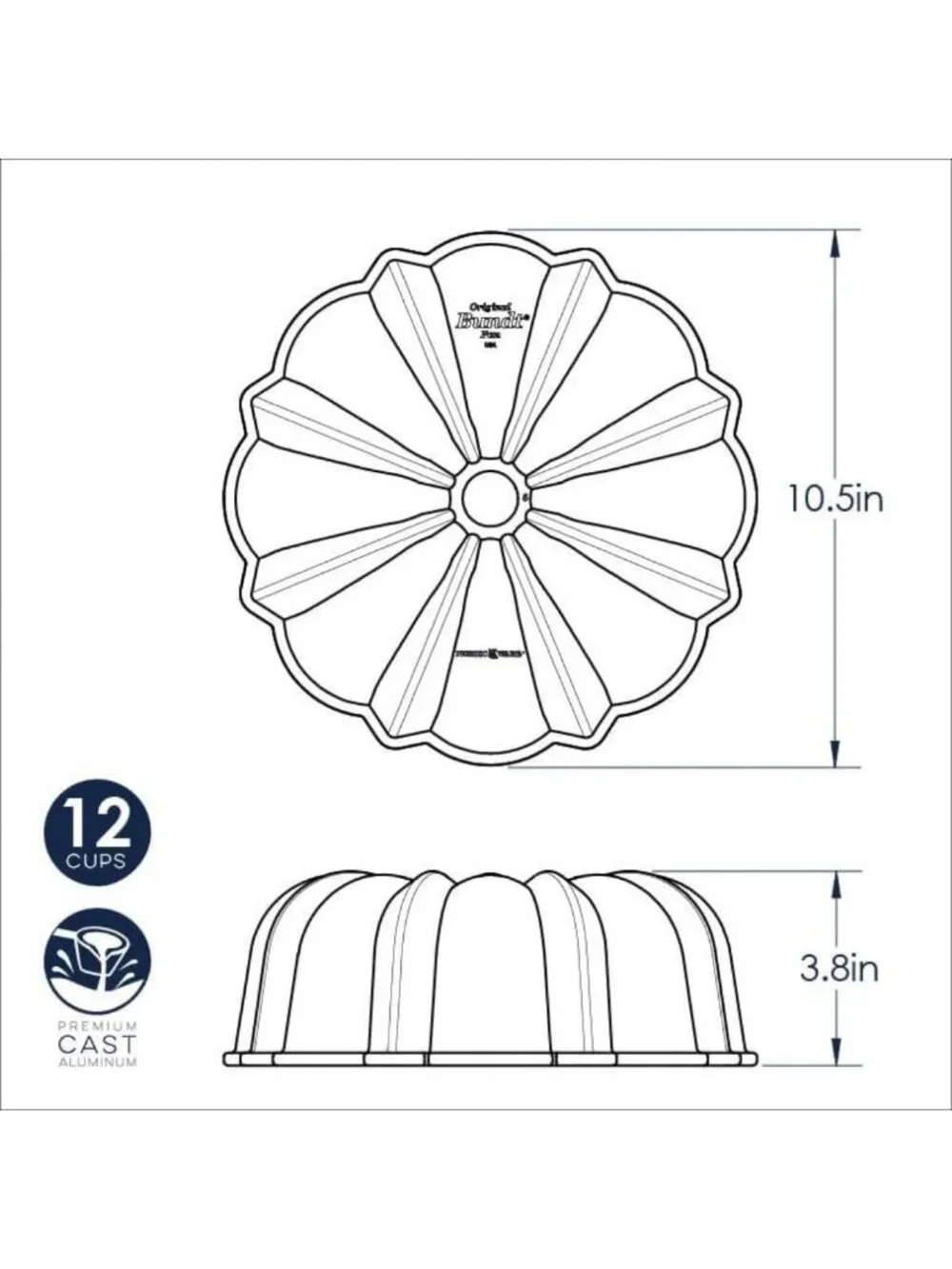 12-Cup Graphite Bundt Pan - Nonstick Bakeware for Perfect Cakes & Desserts