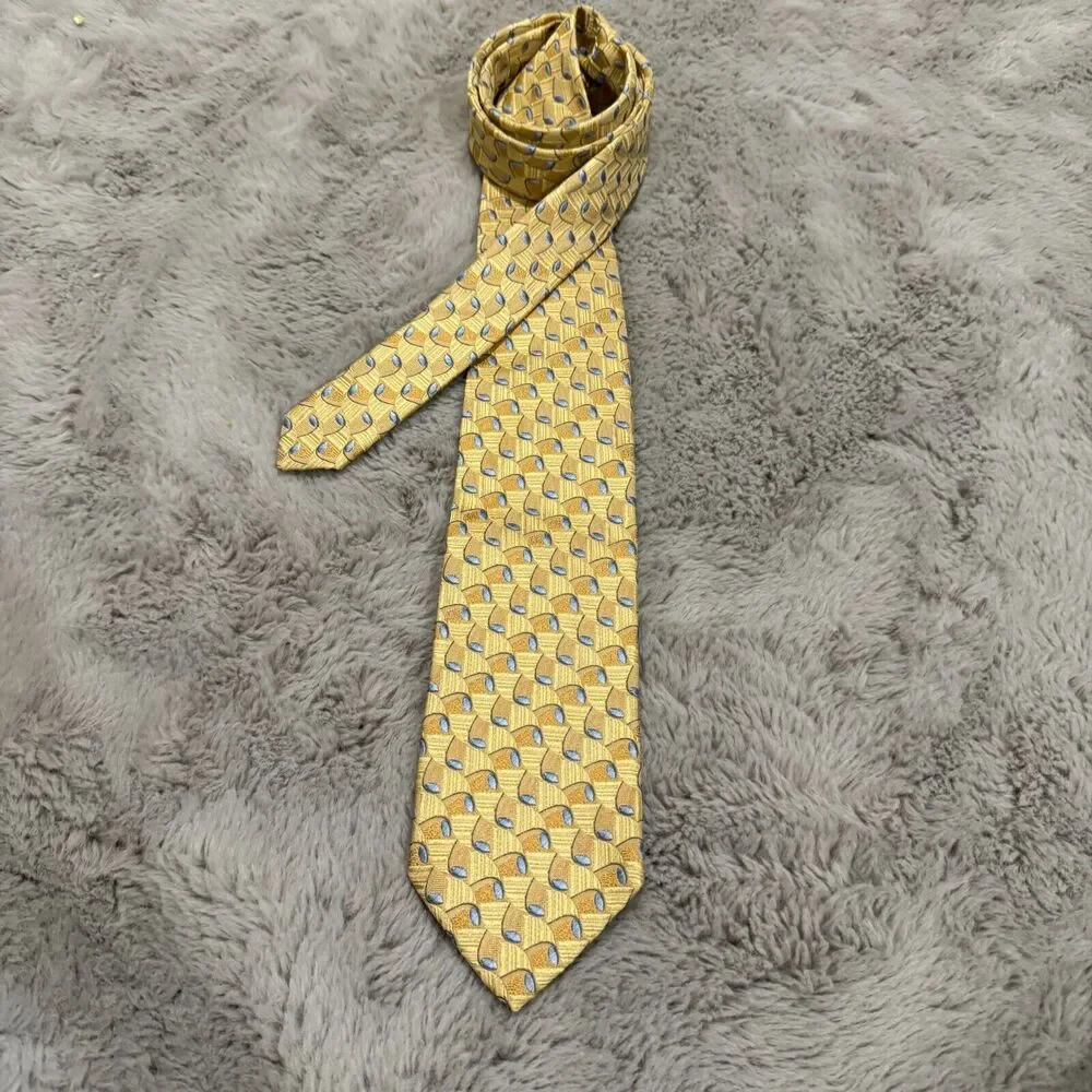 Ermenegildo Zegna 100% Silk Tie Made Italy‎ Gold Pattern Men’s Necktie Designer