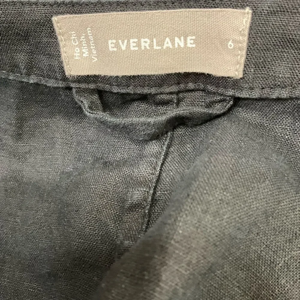 Everlane Women's Black Linen Short Sleeve Cropped Straight Leg Jumpsuit Size 6