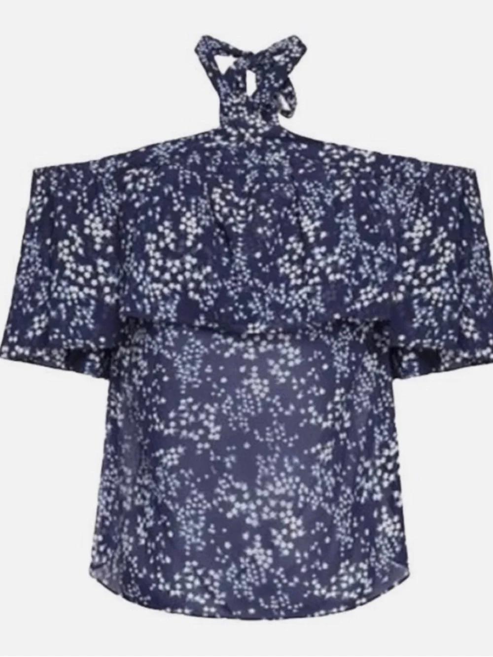 Michael Kors Women's Ditsy Floral Blue chiffon Halter Top Blouse Large