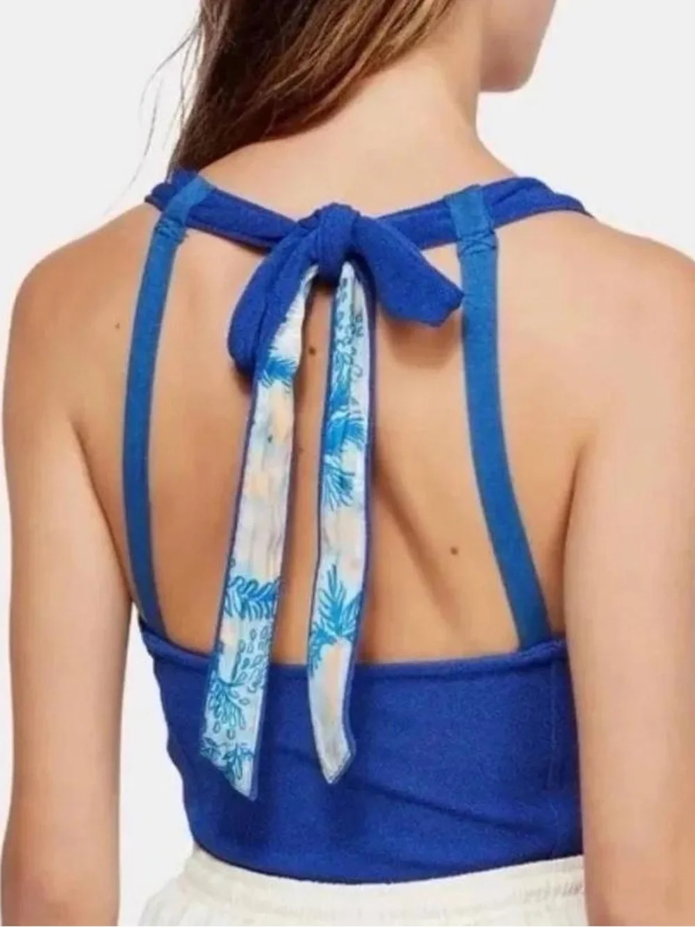 Free People Blue Tie Back Halter Top S NWT