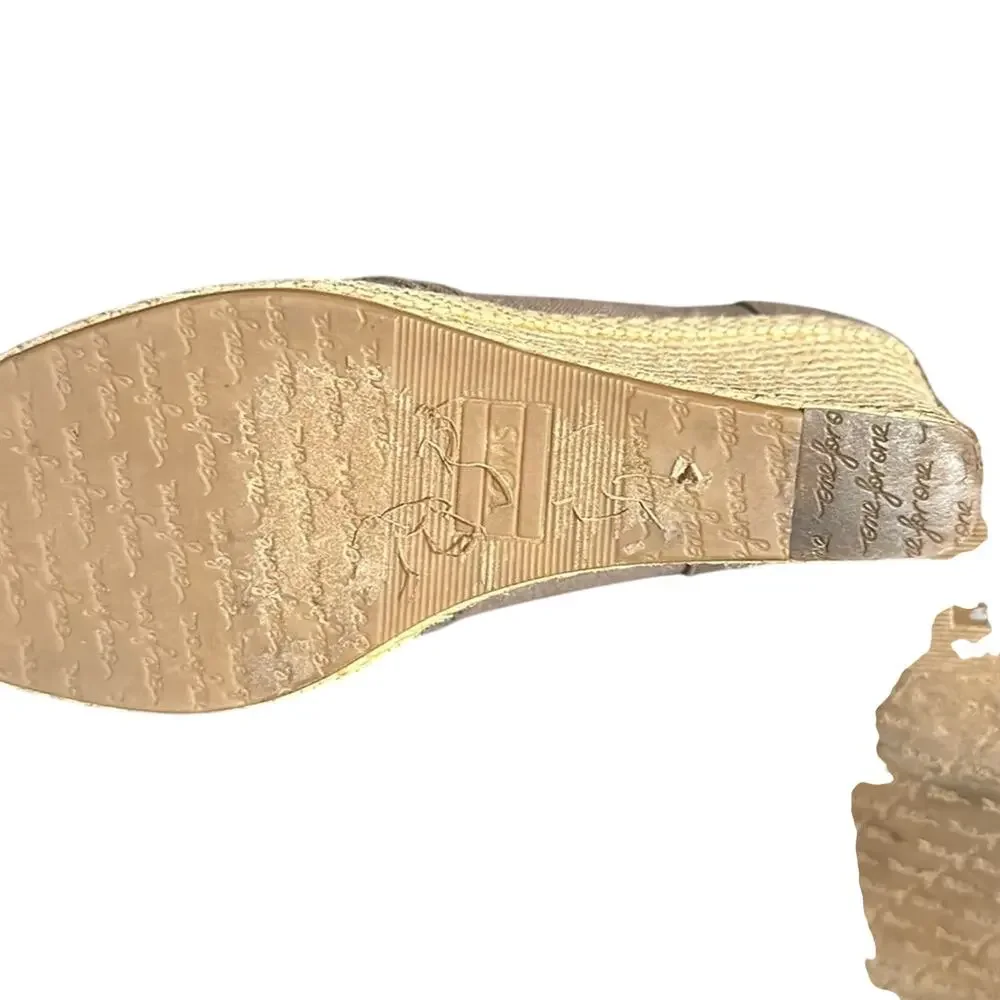TOMS Espadrille Wedge Ash Grey Calypso Peep Toe Slip on Rope Wrapped Wedge 7.5