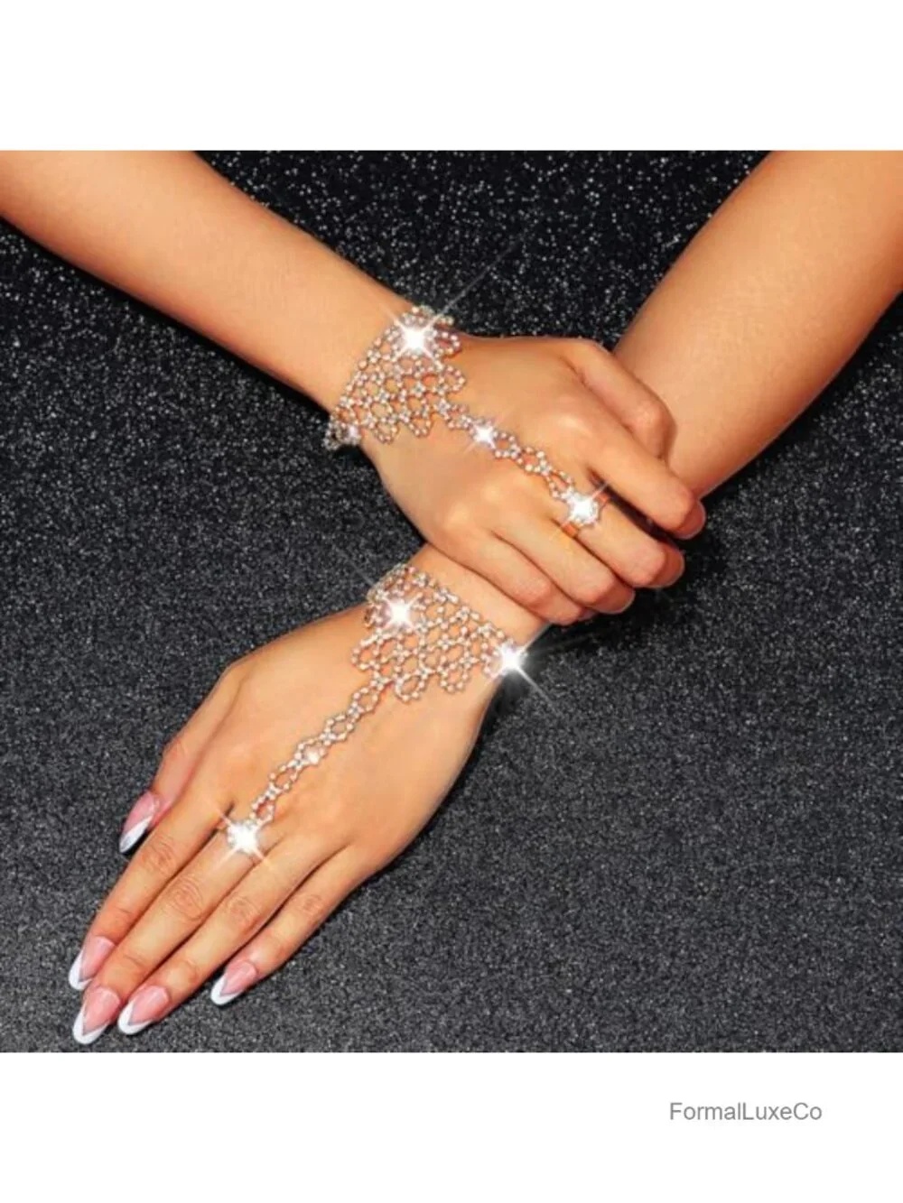 Rhinestone Fingerless Gloves Sparkly Crystal Wedding Hand Chain Bridal Glove