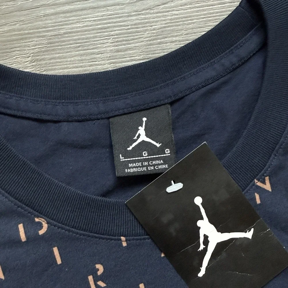 New Nike Air Jordan Jumpman AOP Long Sleeve T-shirt Mens L Navy All Over Print