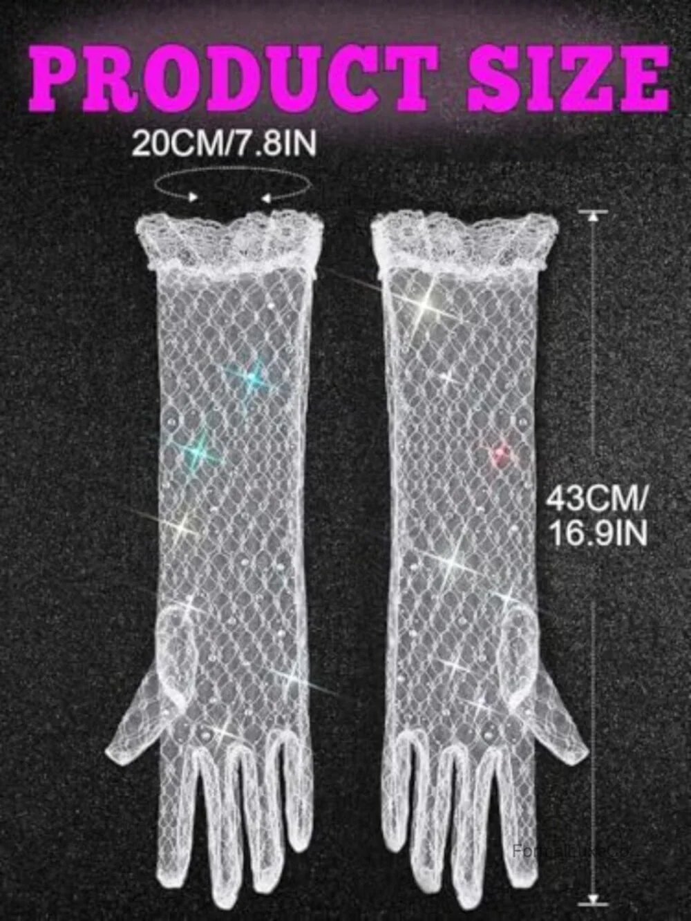 Long Lace Formal Gloves with Rhinestone Sparkly Glitter Costume Gloves