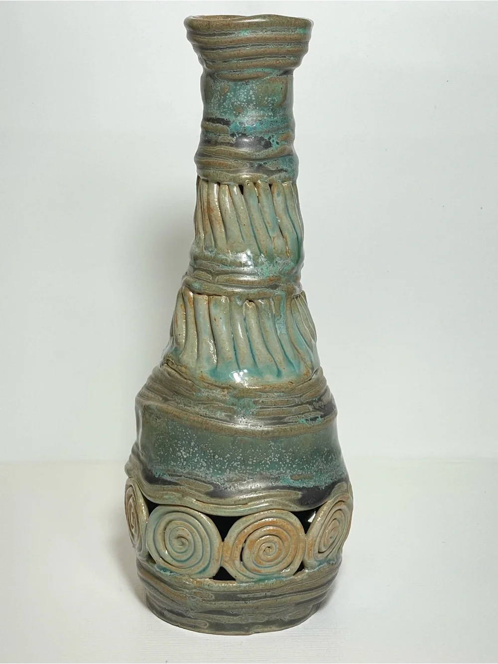 Vintage Hand Made Brutalist Studio Pottery Ceramic Coil Vase
