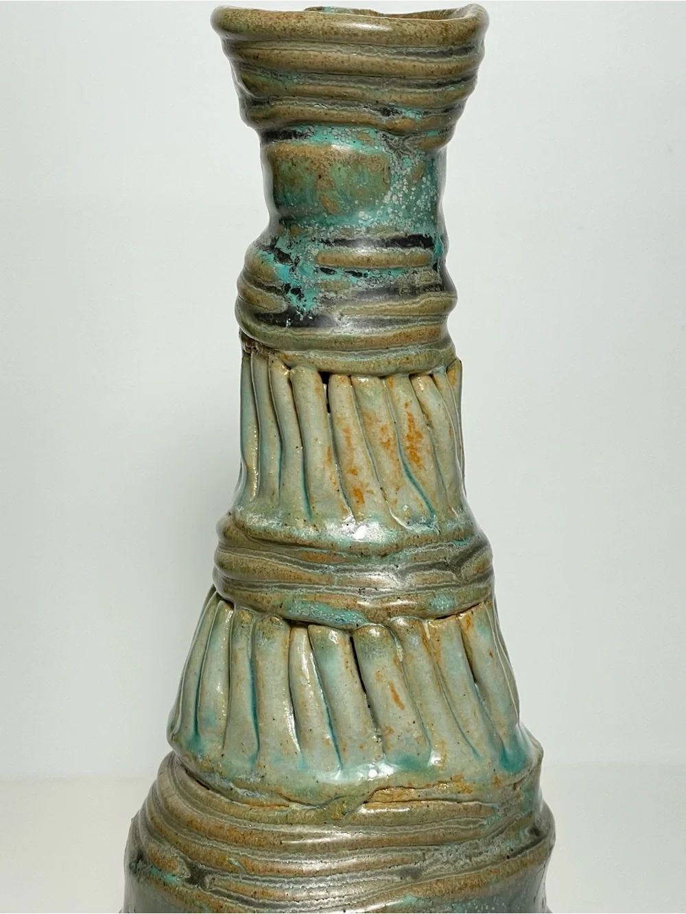 Vintage Hand Made Brutalist Studio Pottery Ceramic Coil Vase