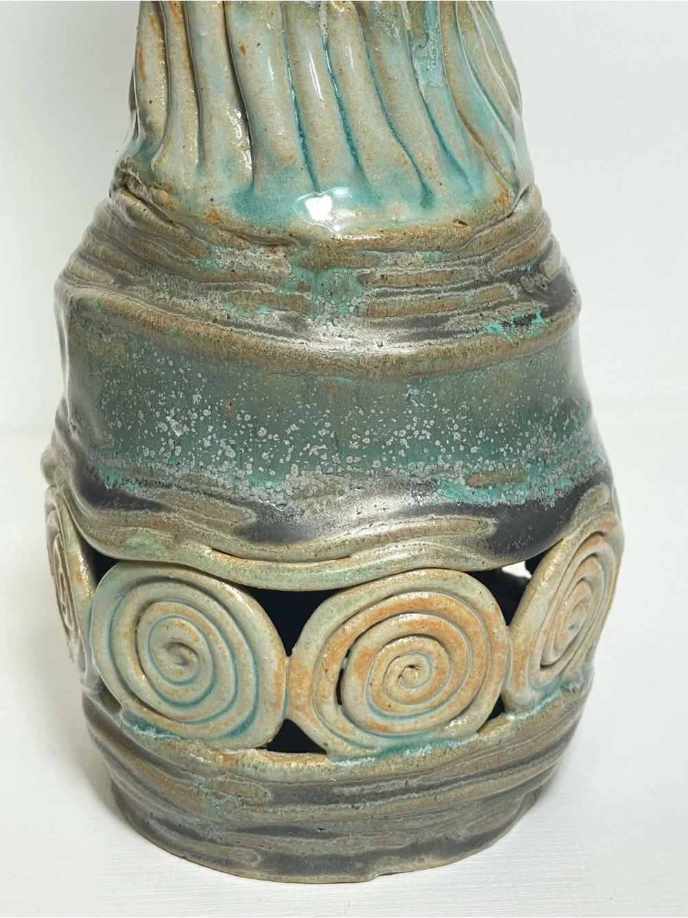 Vintage Hand Made Brutalist Studio Pottery Ceramic Coil Vase