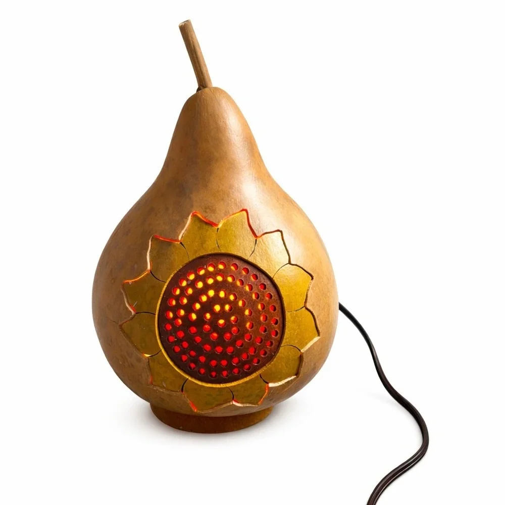Meadowbrooke Gourds Handcrafted Lighted Gourd Sunflower Folk Art‎ Lamp