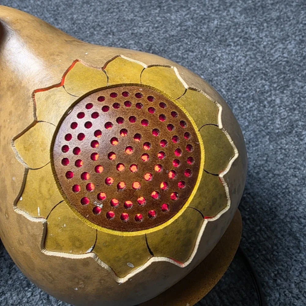 Meadowbrooke Gourds Handcrafted Lighted Gourd Sunflower Folk Art‎ Lamp