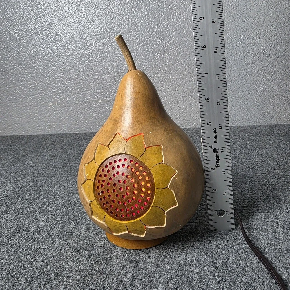 Meadowbrooke Gourds Handcrafted Lighted Gourd Sunflower Folk Art‎ Lamp