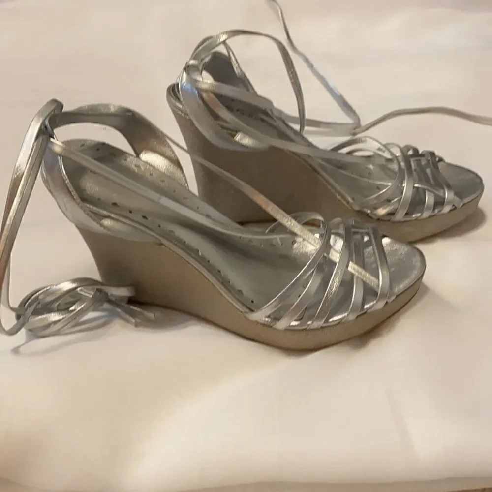 BCBGirls Silver Wedge Shoes 4.5 heels