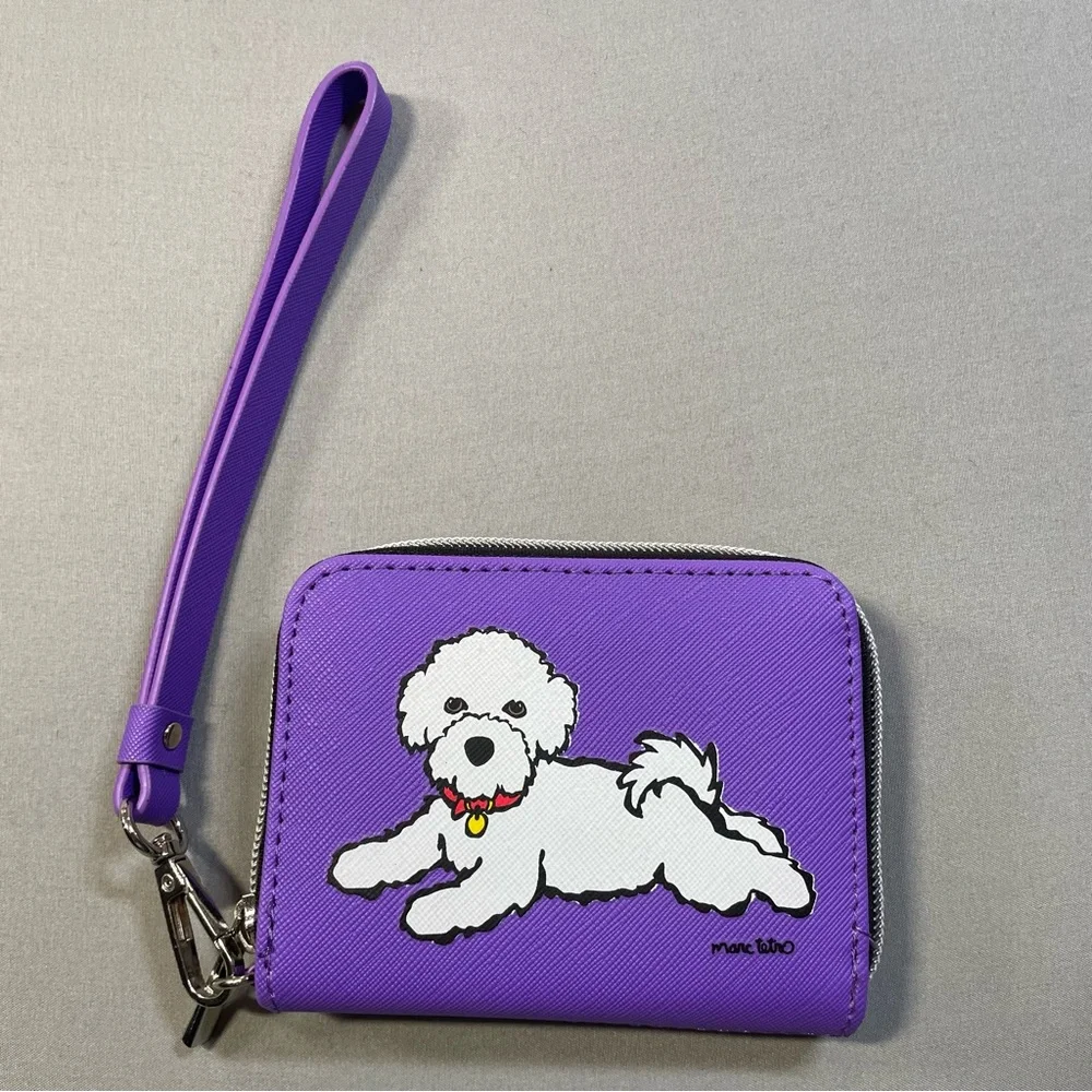 Marc Tetro Bichon Frise Wristlet Wallet, Zip Around Design, Purple, 4
