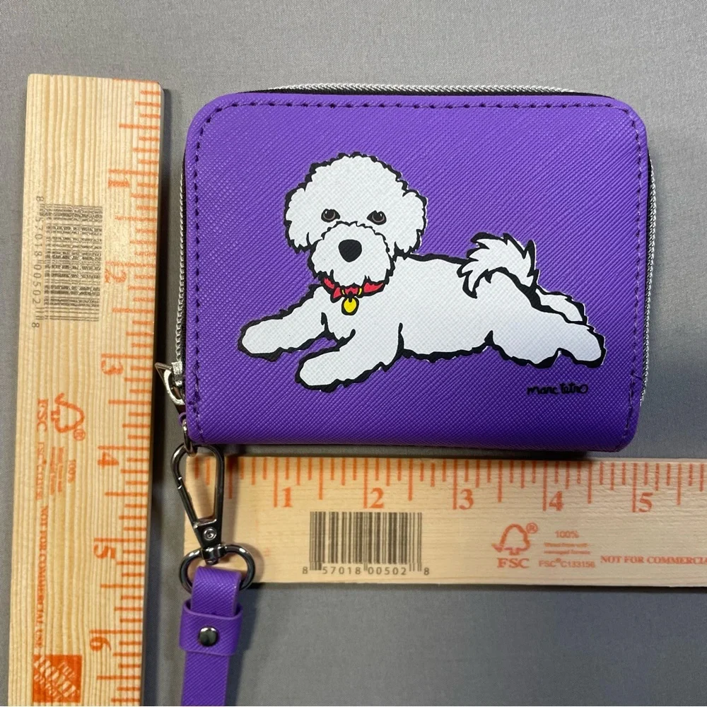 Marc Tetro Bichon Frise Wristlet Wallet, Zip Around Design, Purple, 4