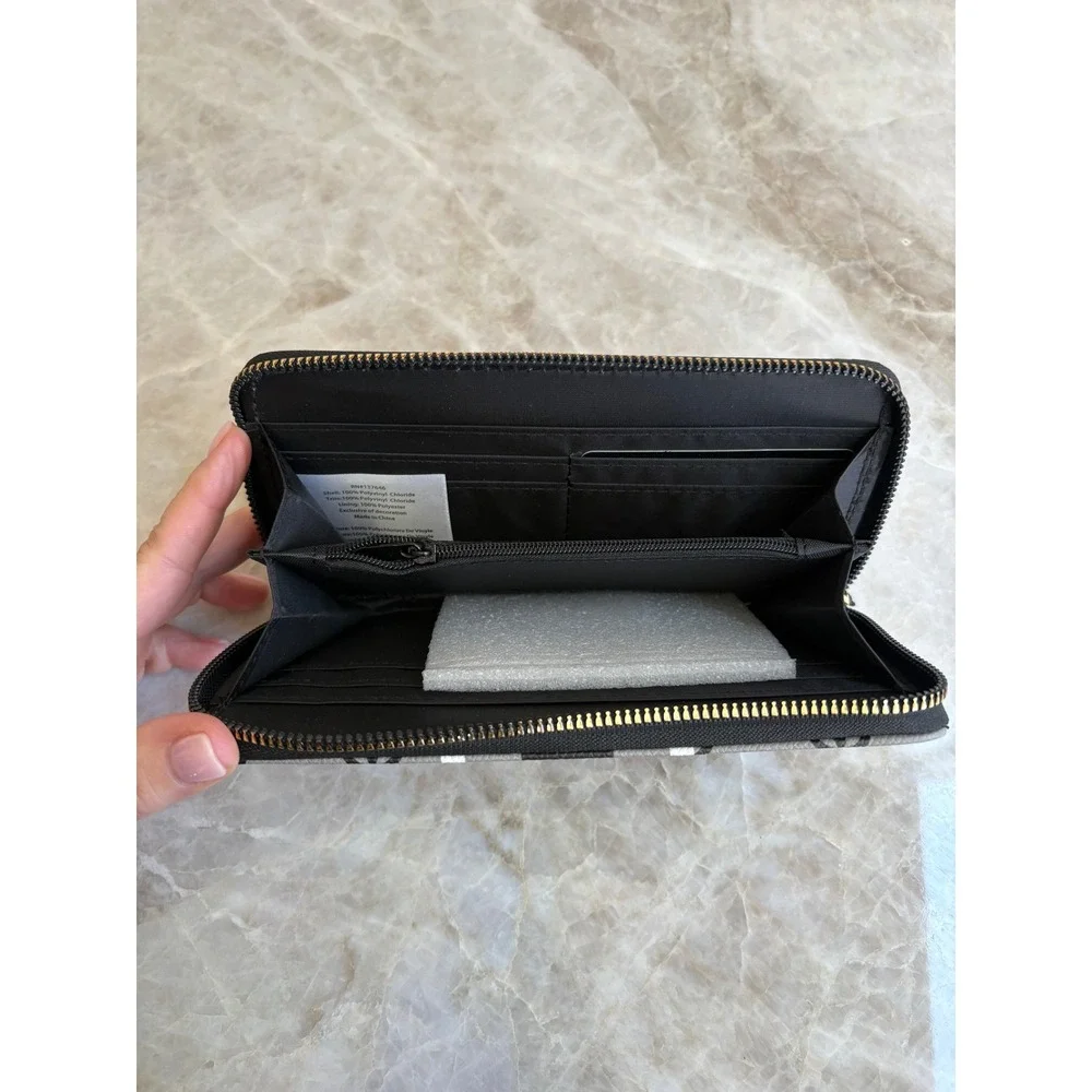 Vera Neumann Signature Zip Around Wallet Logo Grey Black VNWS22962 New NWT