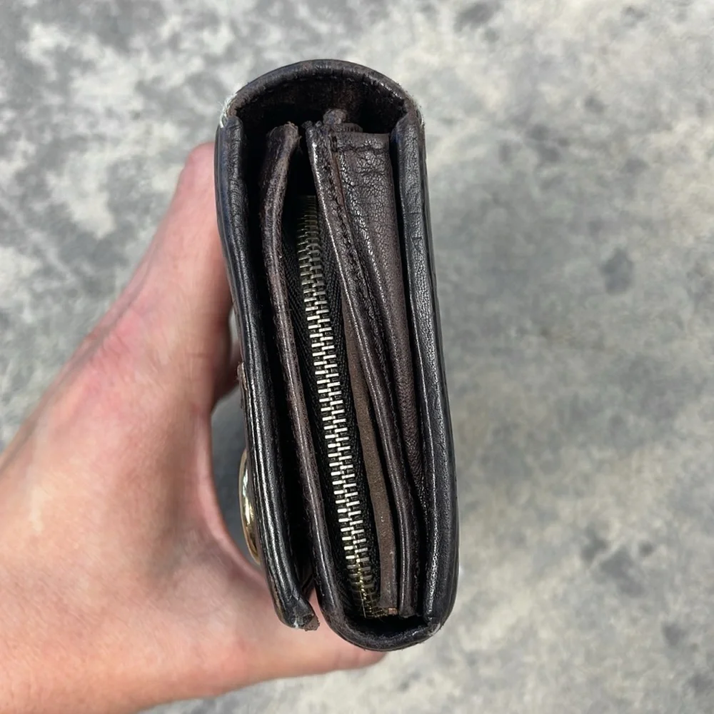 Gucci Leather Embossed GG Long Snap Wallet Dark Brown Interlocking GG