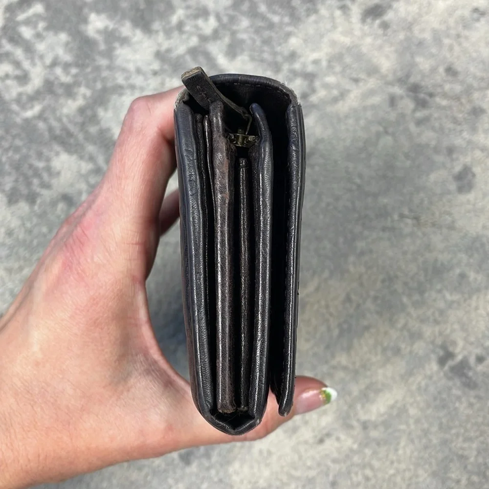Gucci Leather Embossed GG Long Snap Wallet Dark Brown Interlocking GG
