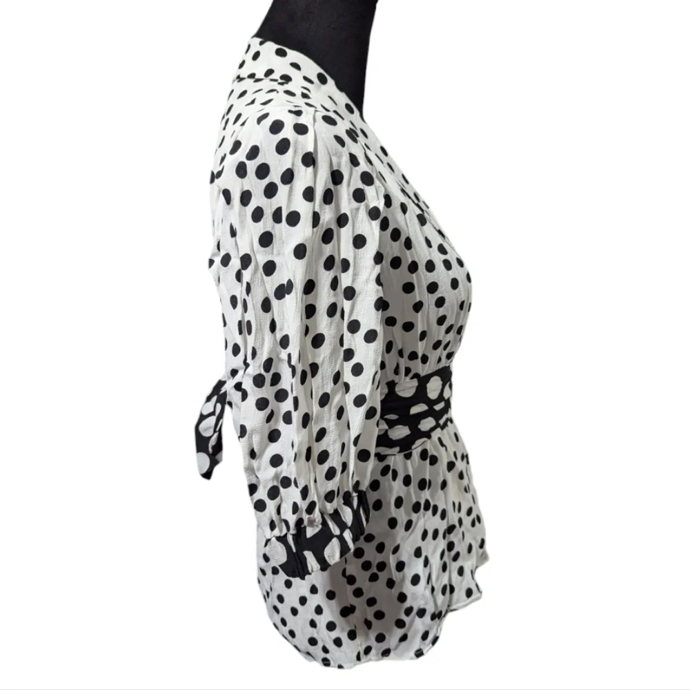 Zara TRF Viral Polka Dot Wrap Blouse with 3/4 Puff Sleeves