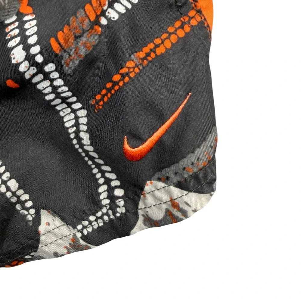 Nike Men's XL Black Orange Floral Board Shorts Swim Trunks Drawstring Pockets