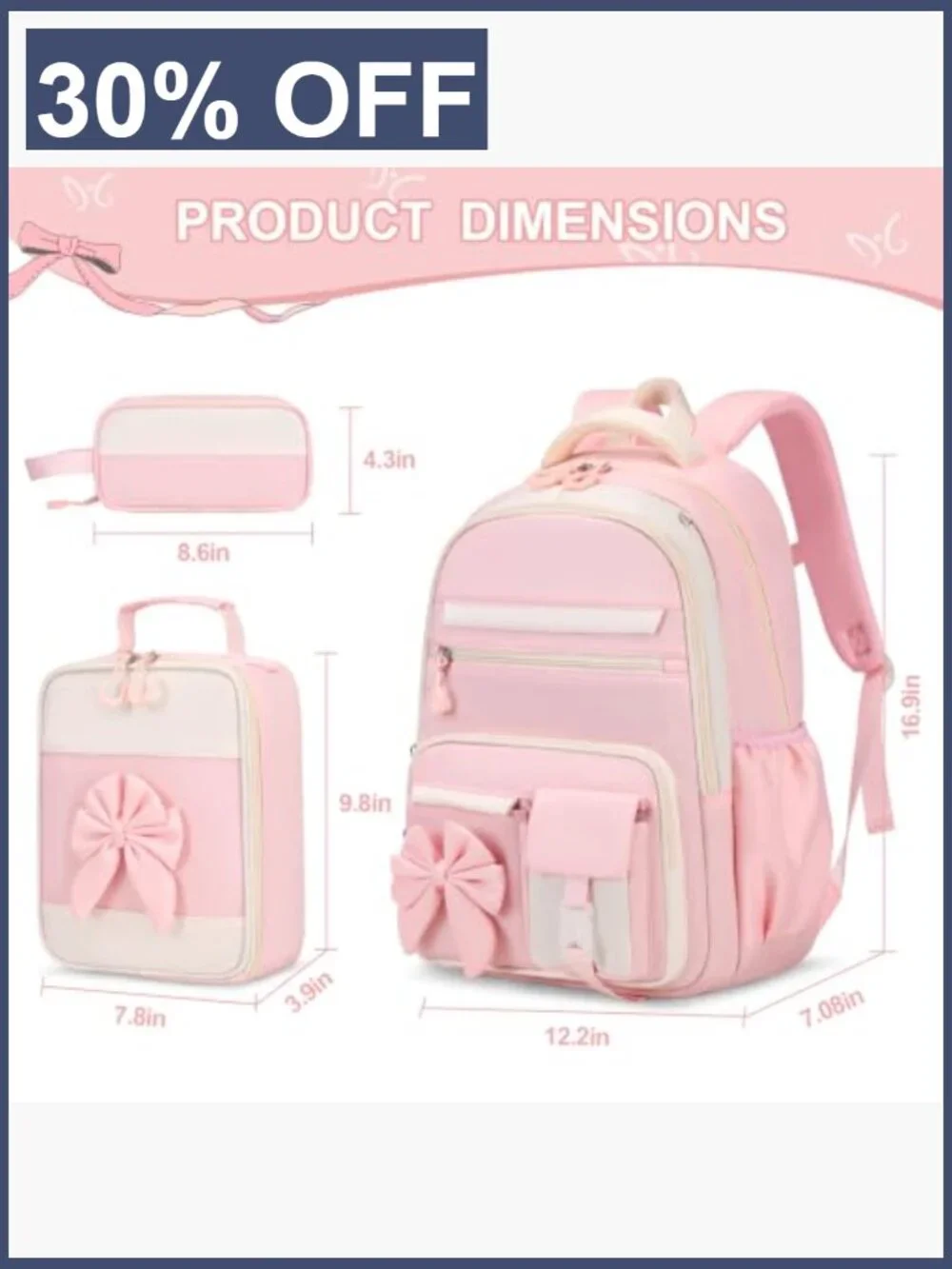 3-Piece Backpack Set for School with Lunch Bag and Pencil Case