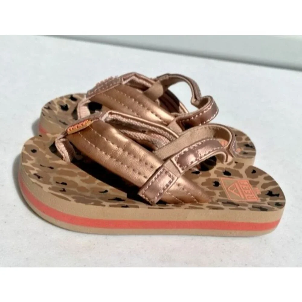 REEF Little Ahi Baby Girls Beach Pool Flip Flop Sandals w/ Strap Toddler Sz 3/4