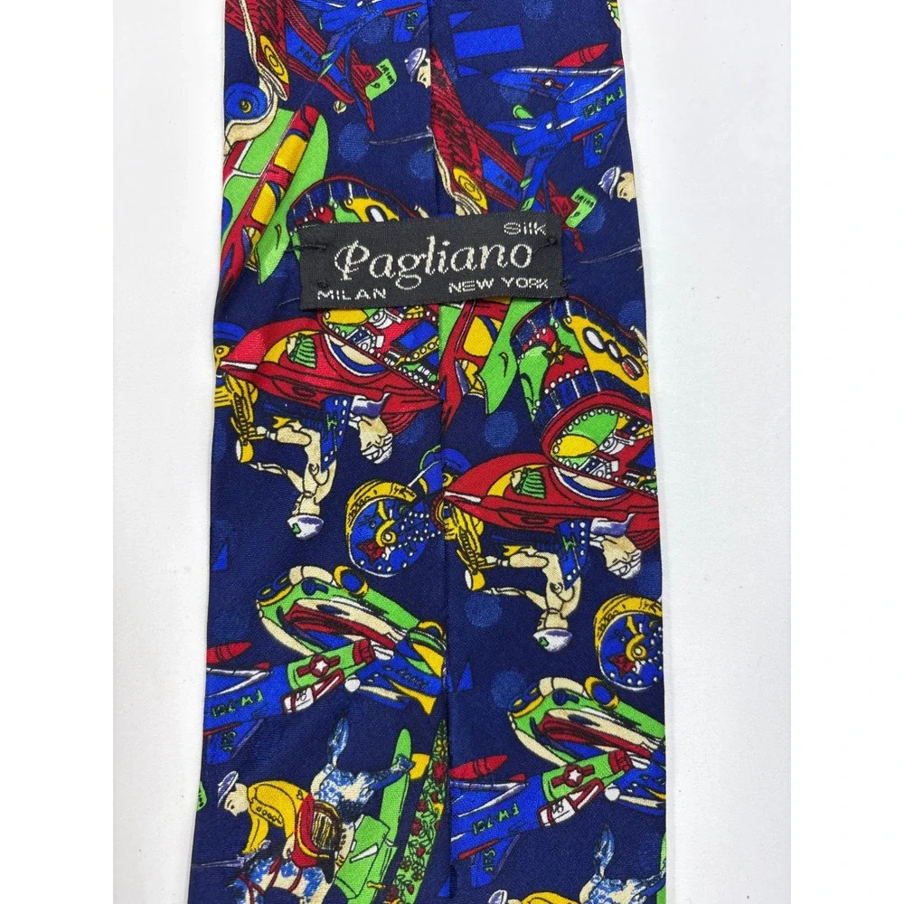 Pagliano Milan New‎ York Silk Tie Vintage Tin Toy Novelty Navy Motorcycle Car