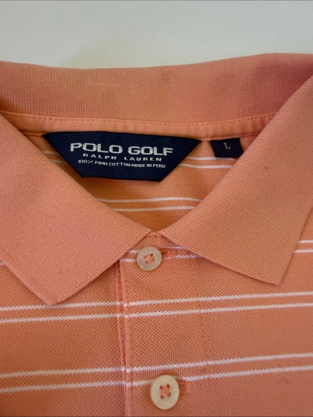 Ralph Lauren Polo Golf Orange Striped Polo with White Pony Logo Size Large‎