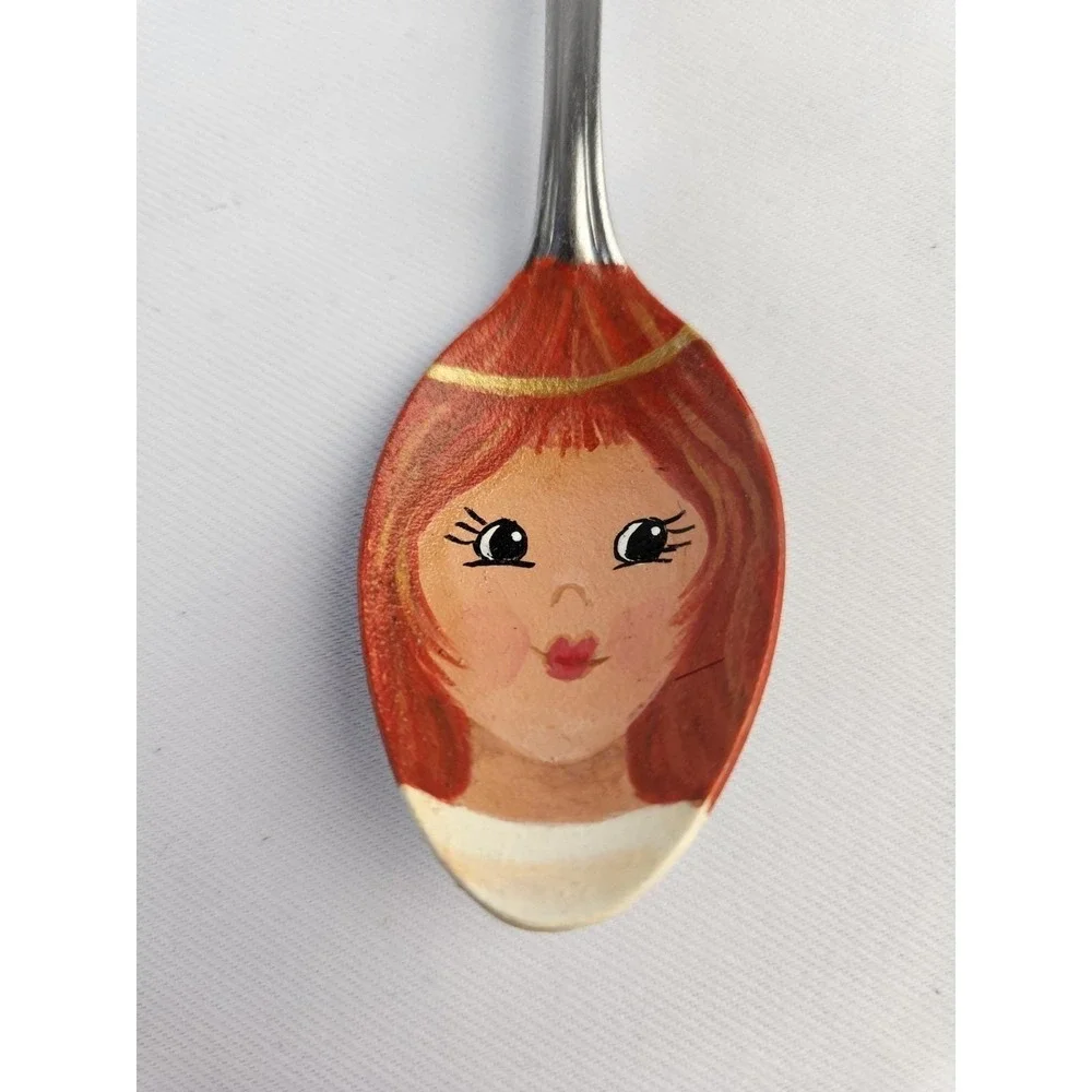 Hand Painted Teaspoon Decorative Metal Spoon Angel‎ Redhead w/clip Artisan Decor