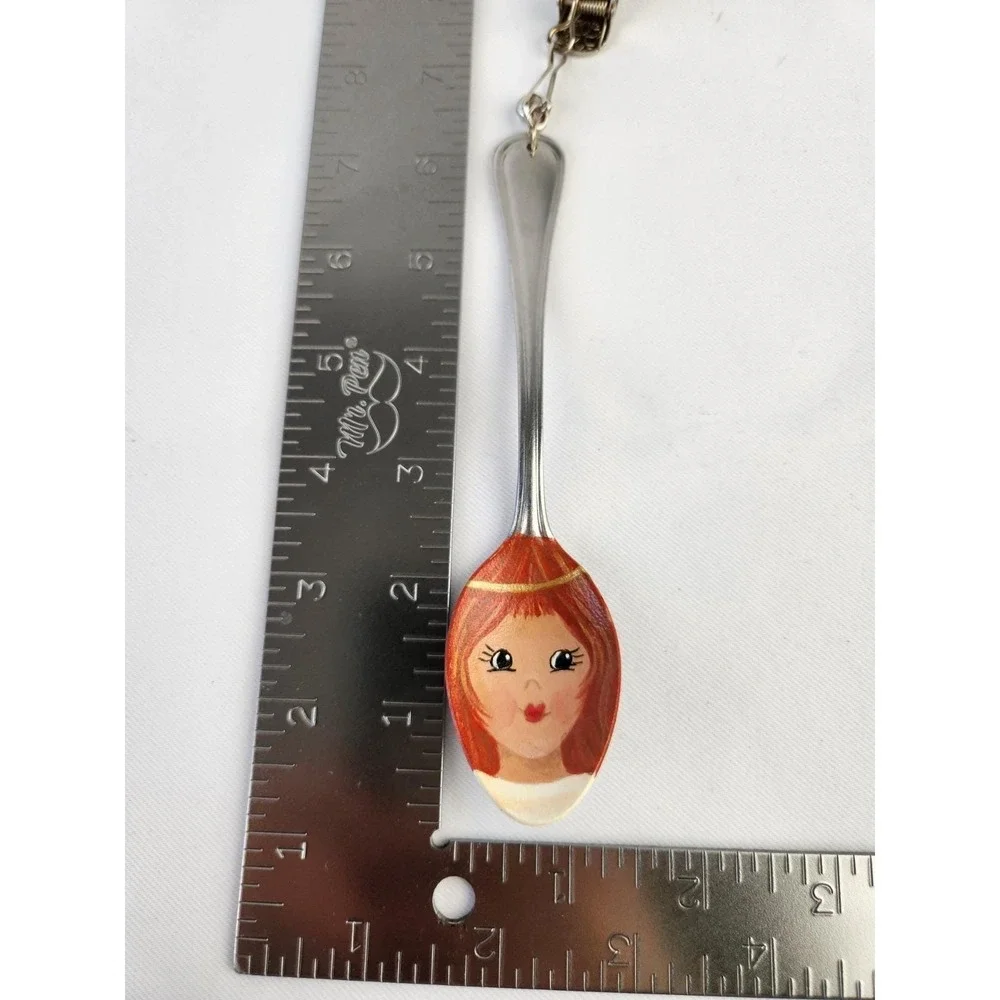Hand Painted Teaspoon Decorative Metal Spoon Angel‎ Redhead w/clip Artisan Decor