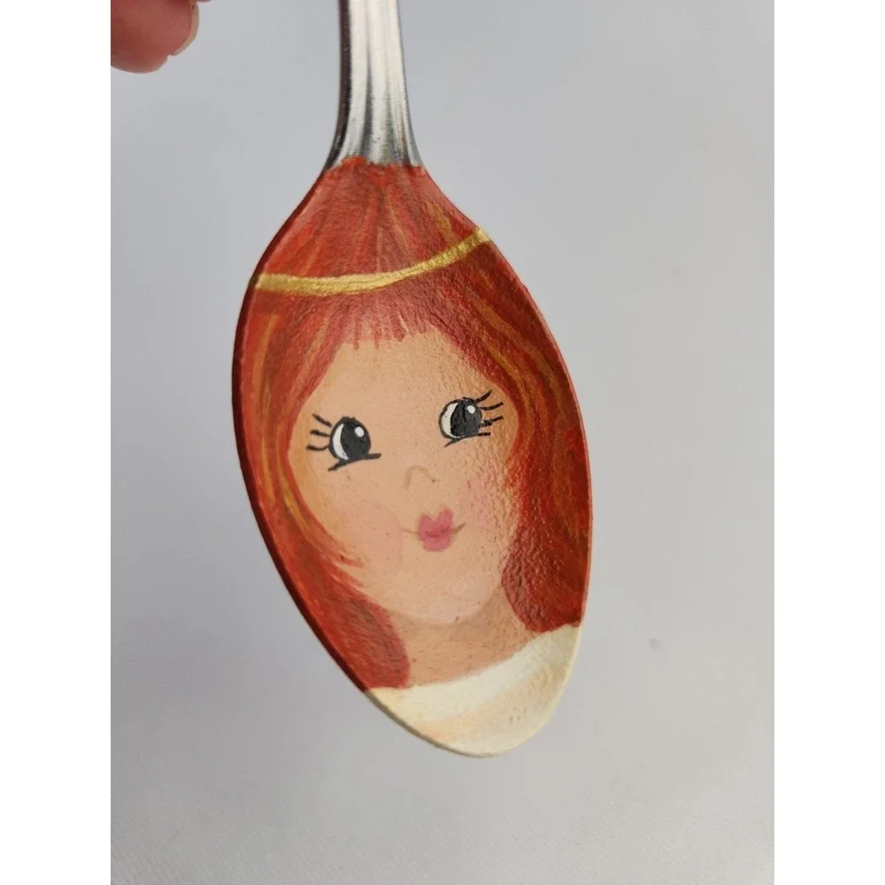 Hand Painted Teaspoon Decorative Metal Spoon Angel‎ Redhead w/clip Artisan Decor
