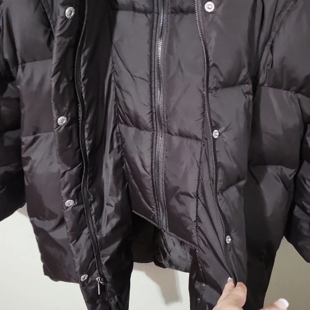 Michael Kors Jacket Womens Size XL Quilted Puffer Faux Fur Hood Black Brown