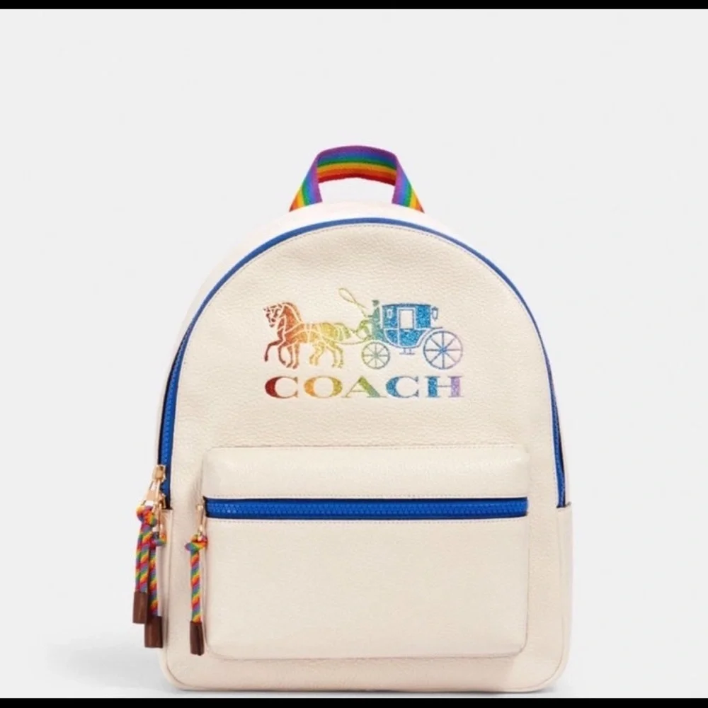 Coach pride rainbow backpack‎ bookbag and WRISTLET with horse and carriage NWT