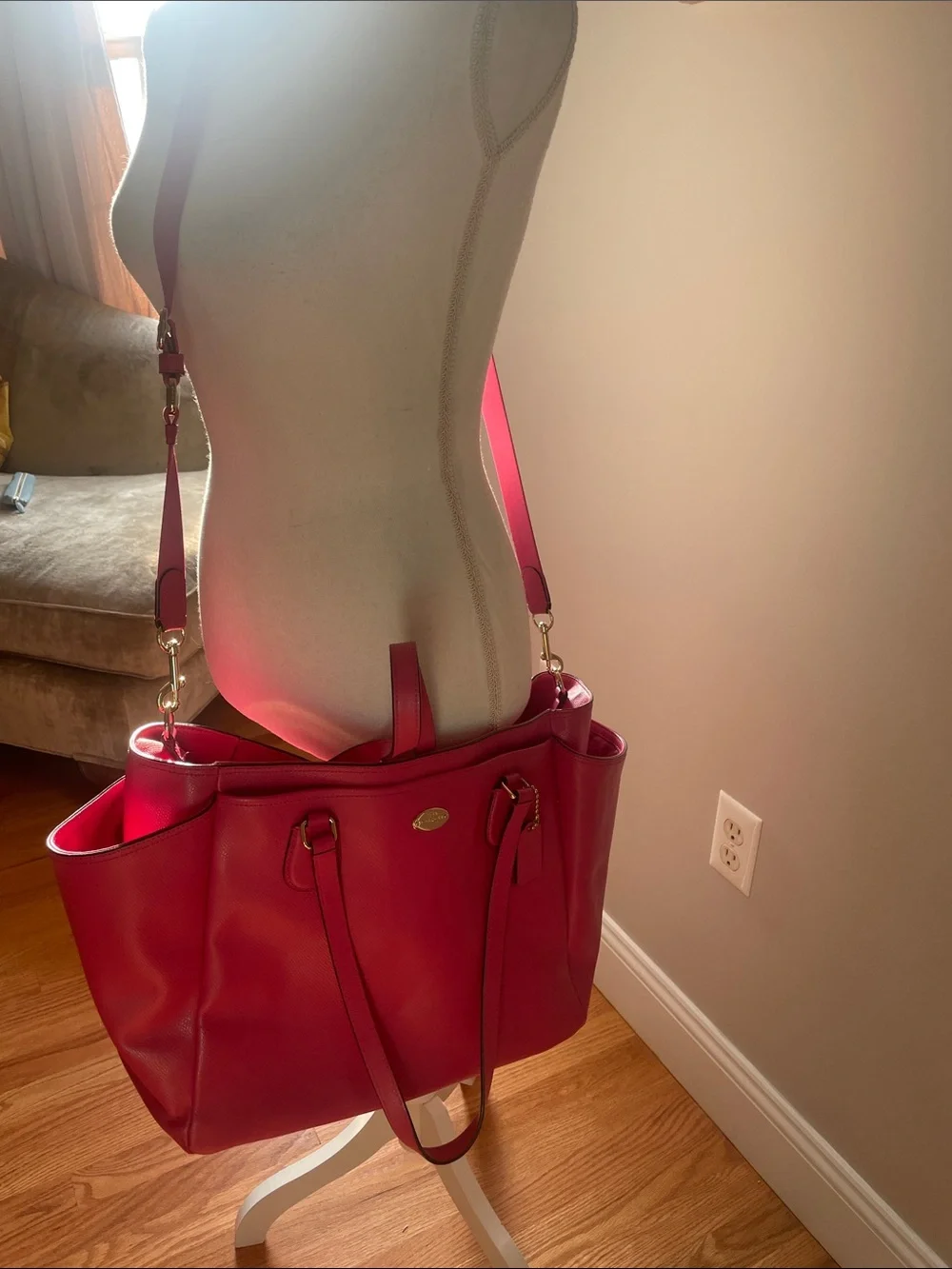 COACH Women's Pink diaper Bag with Detachable Strap, great as an office bag!