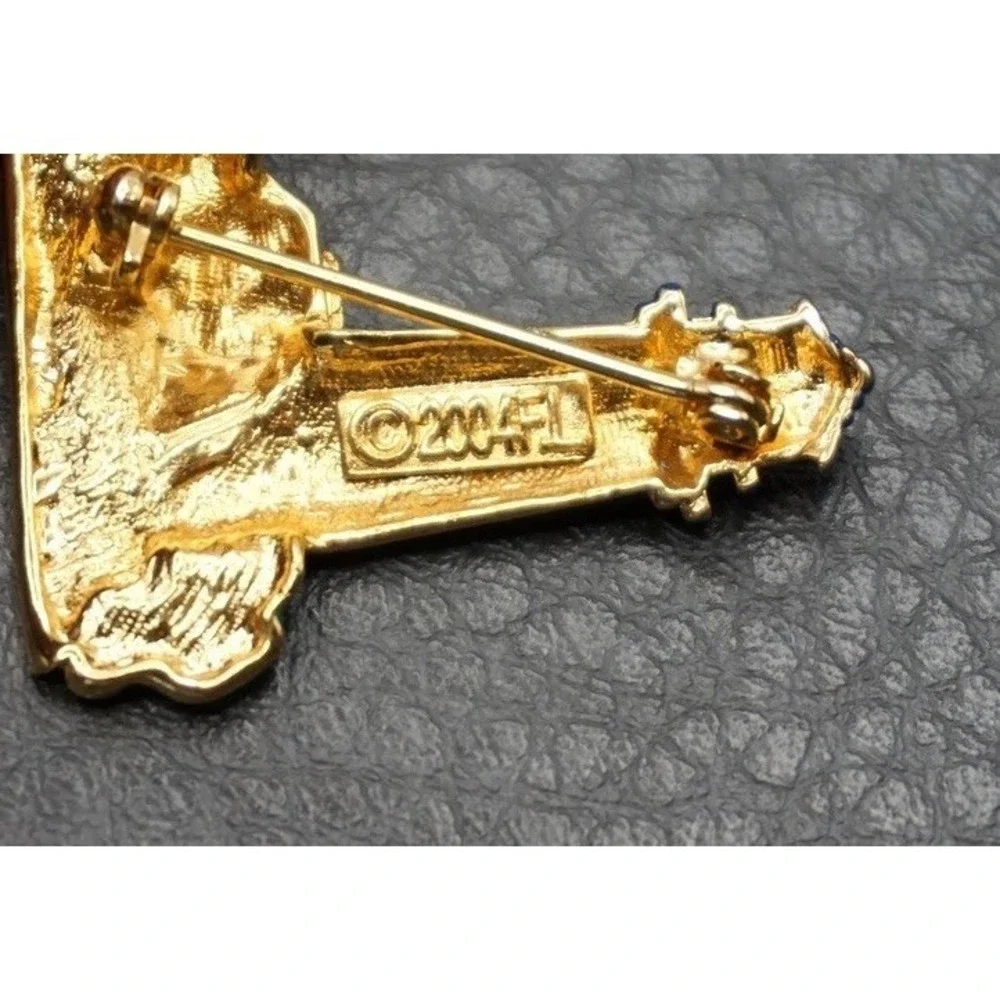 Vintage Enamel Lighthouse Pin Brooch Gold Tone Red White Blue