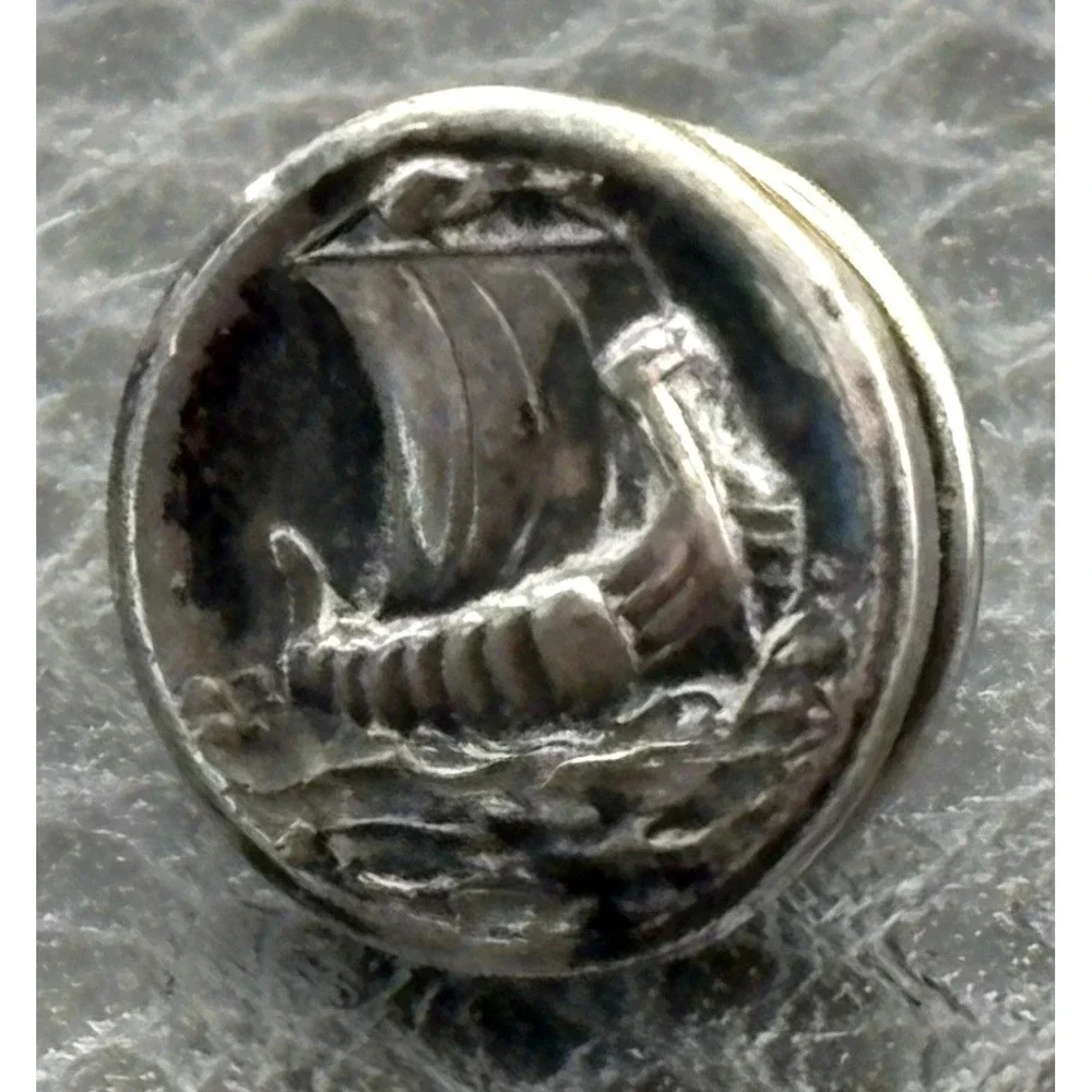Vintage Sterling Silver Denmark Viking Ship Boat Tie Tack Pin 925