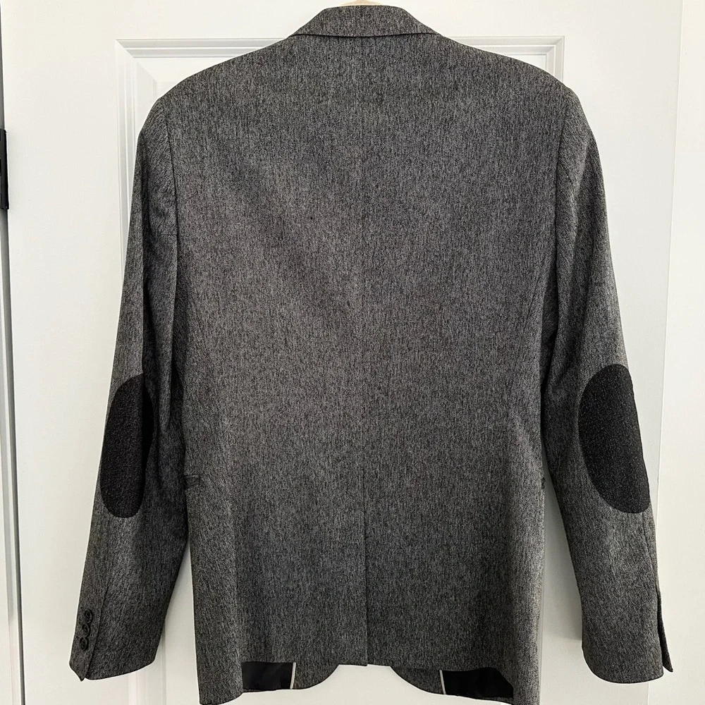 Slim Fit Charcoal Grey & Black Blazer Jacket With Elbow Patches - Fall / Office