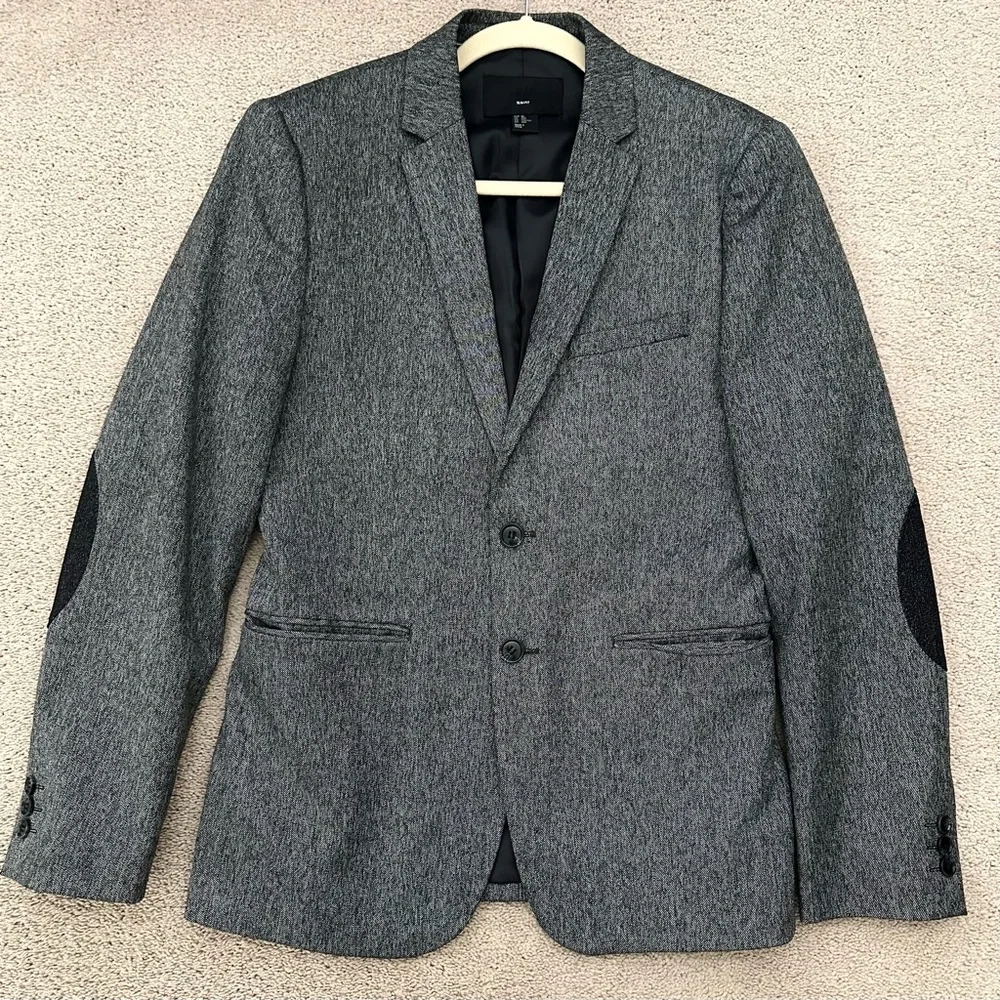 Slim Fit Charcoal Grey & Black Blazer Jacket With Elbow Patches - Fall / Office