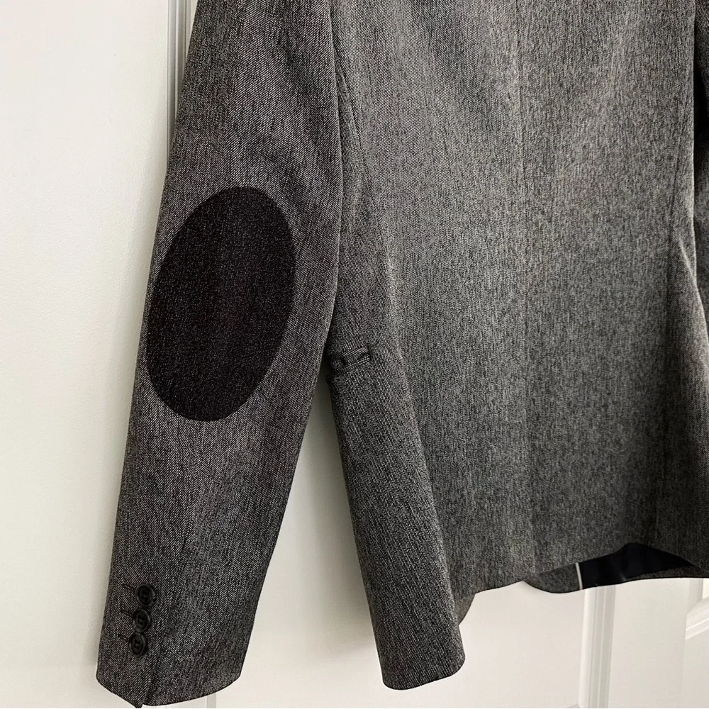 Slim Fit Charcoal Grey & Black Blazer Jacket With Elbow Patches - Fall / Office