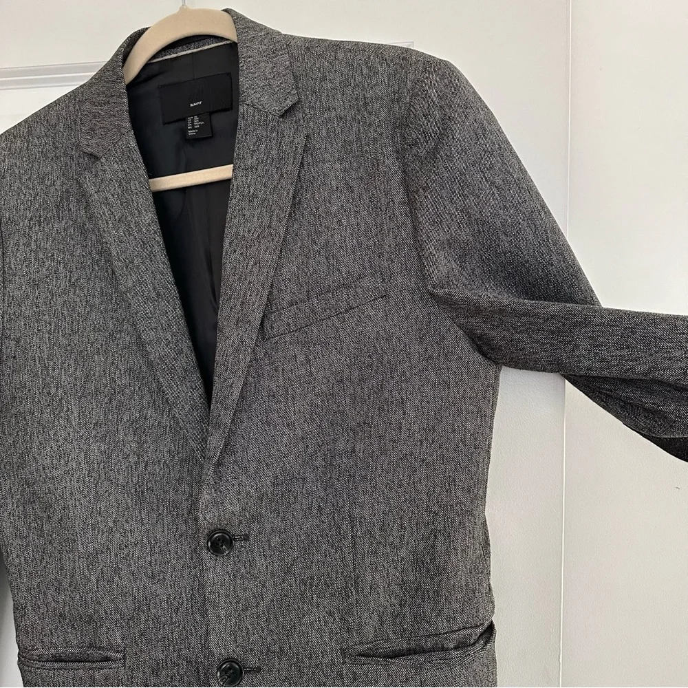 Slim Fit Charcoal Grey & Black Blazer Jacket With Elbow Patches - Fall / Office