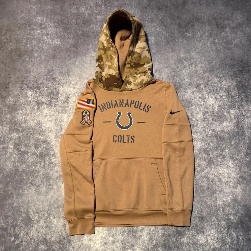 Nike Indianapolis Colts NFL Dri-FIT Camouflage Hooded Sweatshirt Kids M‎ 10 12