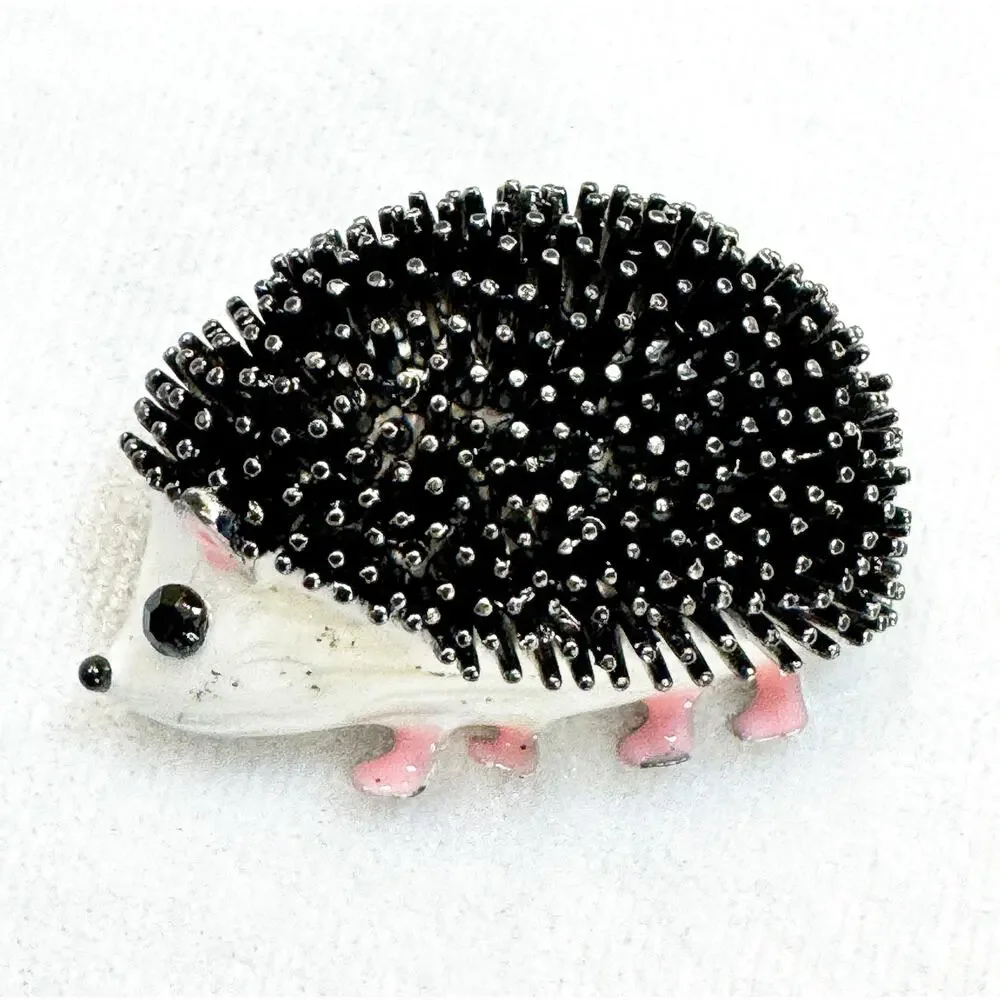 Cute Hedgehog Brooch Pin Black White Enamel Animal Jewelry  New 1.5