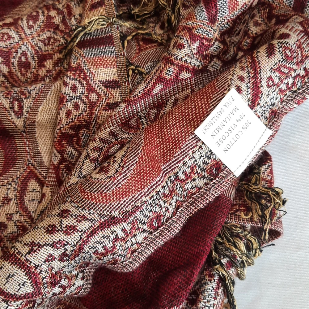 Cotton Blend Woven Scarf with Fringe