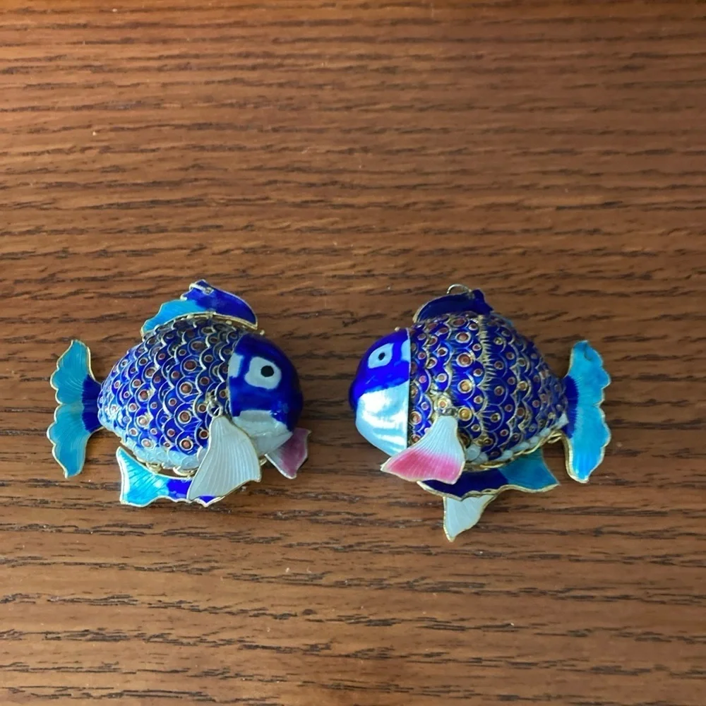 Articulated Cloisonne 2 Fish Vintage Christmas Ornaments