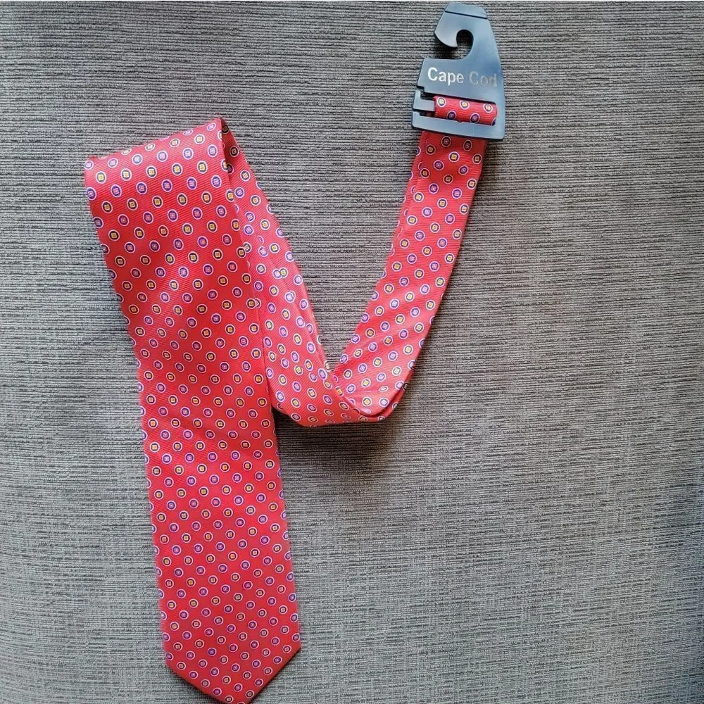 CAPE COD Neckwear Men's Red Tie with Multicolor circle Pattern