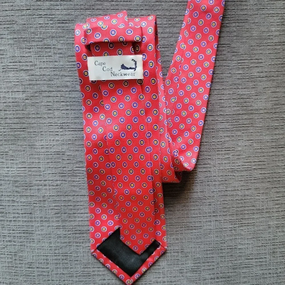 CAPE COD Neckwear Men's Red Tie with Multicolor circle Pattern